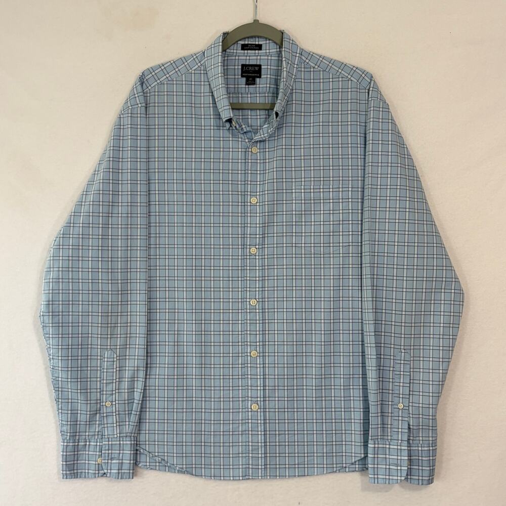 J. Crew Performance Button Down Shirt Mens XL Blue White Slim Fit Untucked